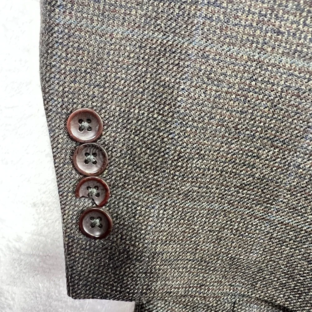 Nautica Blazer Mens 43R Gray Wool Cashmere Plaid 3 Button‎ Sport Coat